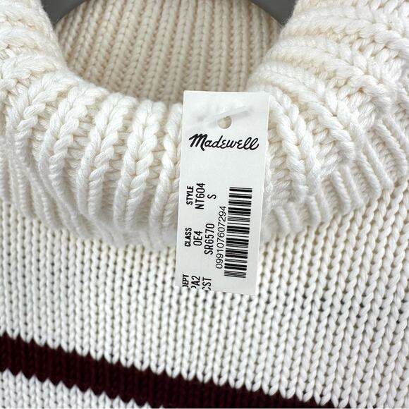 Madewell Cream and Red Cotton Cowl Turtleneck Sweater in stripe Size S - Picture 4 of 8